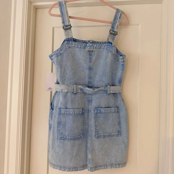 Hurley Light Blue Denim Button-Front Pinafore Dress NWT size L - Picture 4 of 4